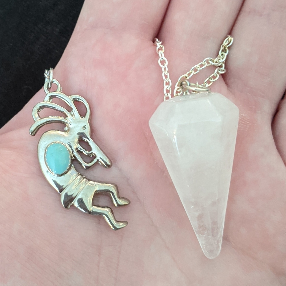 Clear Quartz Moonstone Kokopelli Pendulum